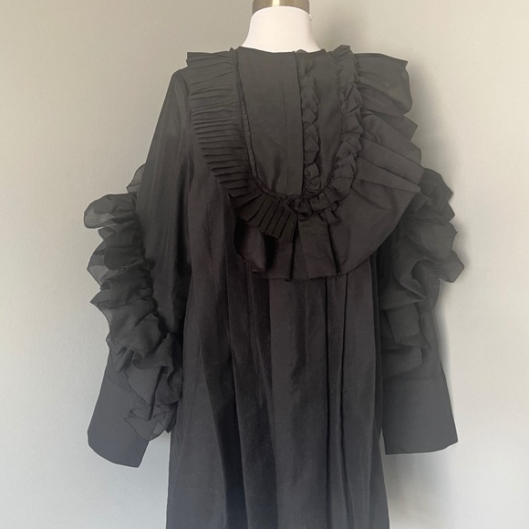 H&M STUDIO COLLECTION FLOUNCE RUFFLE WAVE  MINI COCKTAIL LITTLE BLACK DRESS - Picture 8 of 15